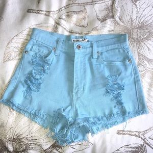 Mini denim distressed shorts